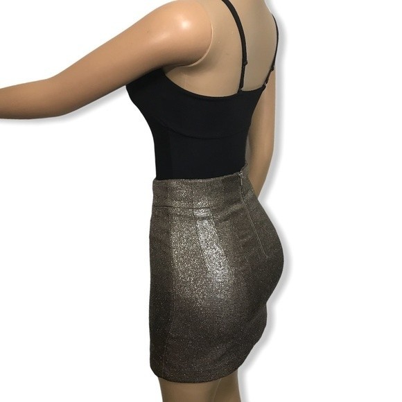 H&M Treed Mini Skirt Metallic bronze Knit lined zipper back size 2 - Picture 8 of 12